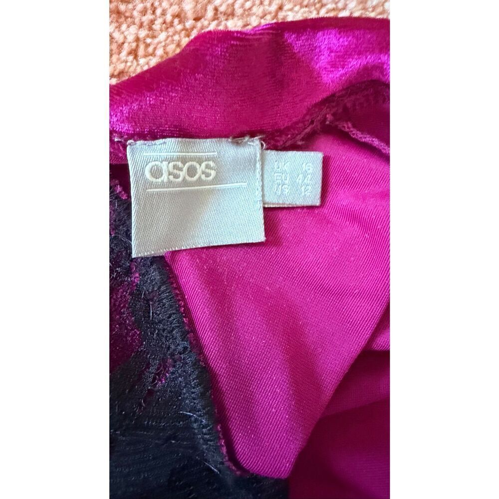 ASOS Velvet Lace Mini Dress Pink Black Long Sleeve Size 12 - Picture 7 of 11